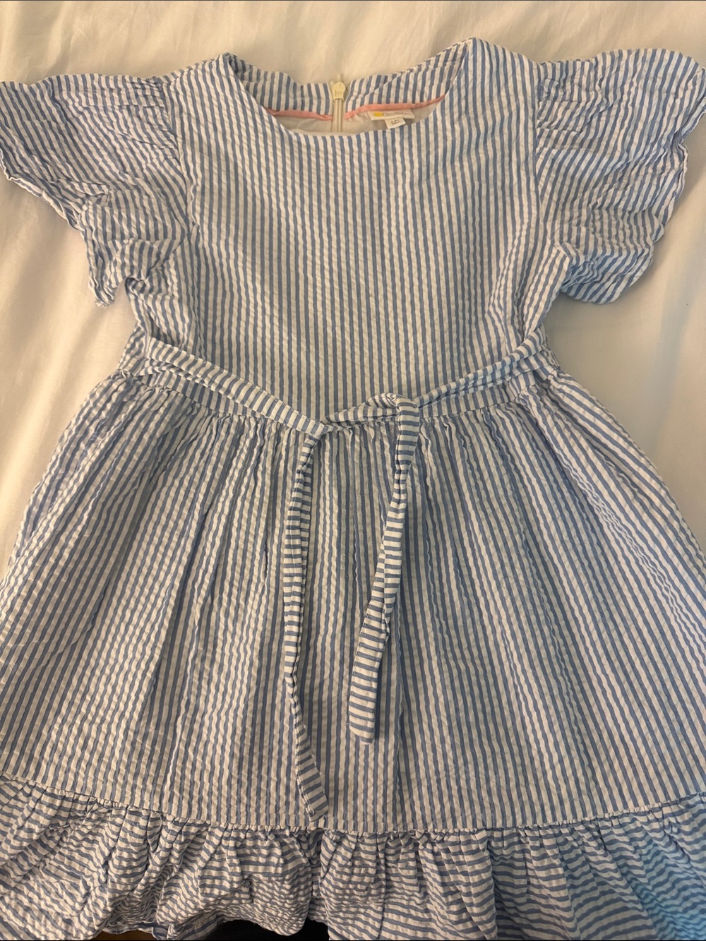 Mini Boden Blue & White Seersucker Ruffle Dress